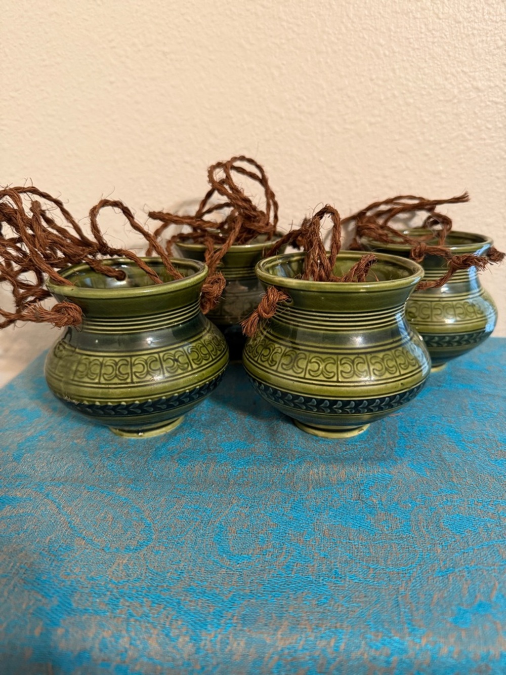 Set of 4 Green Ceramic Planters Succulent Pots Vintage Made In Japan 4 Inches